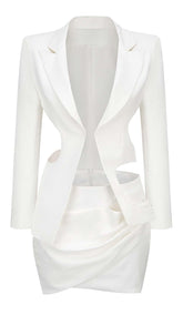 HOLLOW OUT LONG SLEEVE JACKET TOP AND SHORT SKIRT